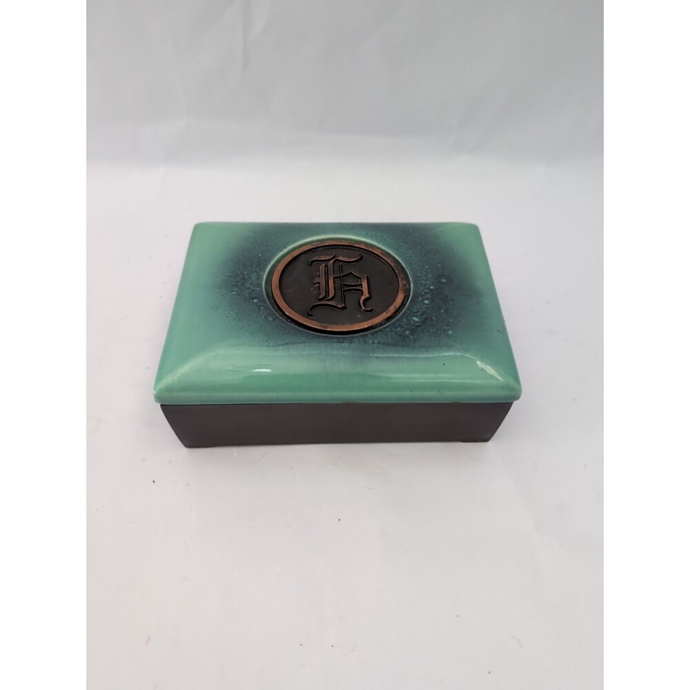 Vtg Hyde Park Roseville Cork Lined Box 1950's MCM Teal H Emblem